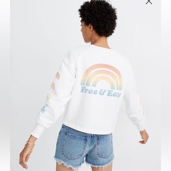 Madewell x Free & Easy® Rainbow/White Graphic Crewneck Crop Sweatshirt Size XS - Picture 2 of 9